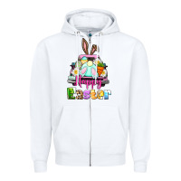 White Bunny Happy Easter truck Zipper Hoodie - CowGirlArtShop