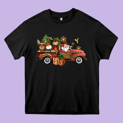 Christmas Truck Elf Santa Snowman Reindeer Heavy Core Tee Designed By Nancycooperartshop