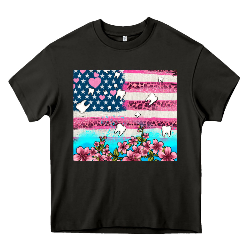 American Flag And Teeth With Flowers Heavy Core Tee by AdoDesignShop | Teevron