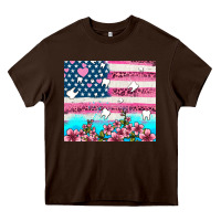 Chocolate Brown american flag and teeth with flowers Heavy Core Tee - AdoDesignShop
