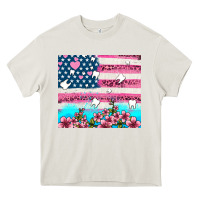 Cream american flag and teeth with flowers Heavy Core Tee - AdoDesignShop
