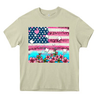 Mossy american flag and teeth with flowers Heavy Core Tee - AdoDesignShop