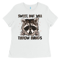 White sweet but will throw hands Ladies Tee - MaliasSmallBusiness