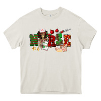 Cream Christmas Nurse Heavy Core Tee - NancyCooperArtShop