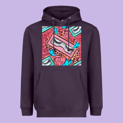 Cosmetic Fake Eyelashes And Butterfly With Leopard Seamless Pattern Bb Heavyweight Hoodie Designed By Bundleandbundleshop