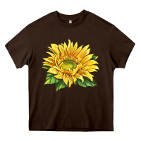 Chocolate Brown starburst greenburst sunflower Heavy Core Tee - LillyAllenDesigns