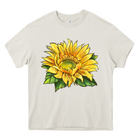 Cream starburst greenburst sunflower Heavy Core Tee - LillyAllenDesigns