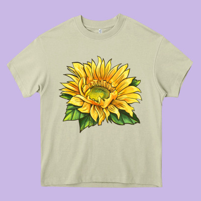 Starburst Greenburst Sunflower Heavy Core Tee Designed By Lillyallendesigns