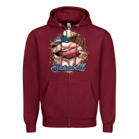 Burgundy Baseball lips Zipper Hoodie - HowdyJamesFarm