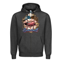 Charcoal Heather Baseball lips Zipper Hoodie - HowdyJamesFarm