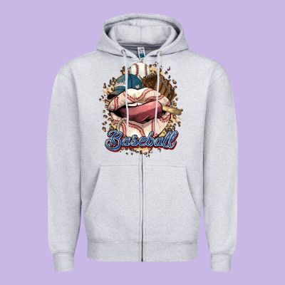 Baseball Lips Zipper Hoodie Designed By Howdyjamesfarm