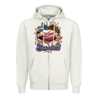 Oatmeal Heather Baseball lips Zipper Hoodie - HowdyJamesFarm