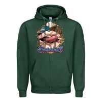 Sports Green Baseball lips Zipper Hoodie - HowdyJamesFarm