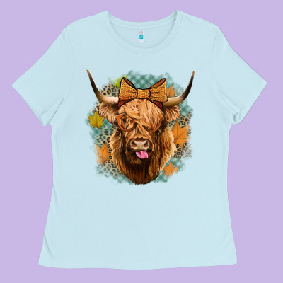 Fall Highland Cow Ladies Tee Designed By Jasminsmagicworld