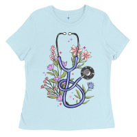 Baby Blue floral stethoscope Ladies Tee - MaliasSmallBusiness