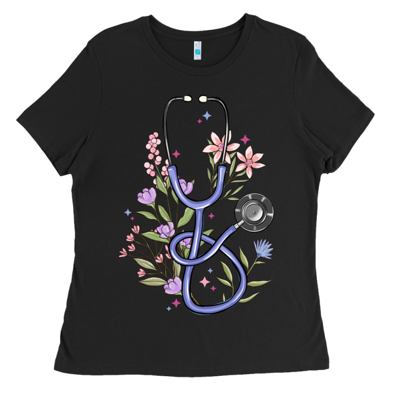 Floral Stethoscope Ladies Tee by MaliasSmallBusiness | Teevron
