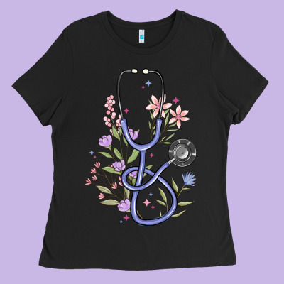 Floral Stethoscope Ladies Tee Designed By Maliassmallbusiness
