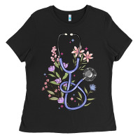 Black floral stethoscope Ladies Tee - MaliasSmallBusiness
