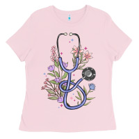 Bubblegum Pink floral stethoscope Ladies Tee - MaliasSmallBusiness