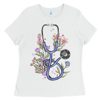White floral stethoscope Ladies Tee - MaliasSmallBusiness