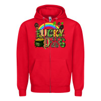 Red Lucky dog St. Patrick's Day Zipper Hoodie - CowGirlArtShop