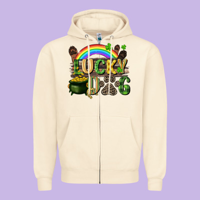 Lucky Dog St. Patrick's Day Zipper Hoodie Designed By Cowgirlartshop