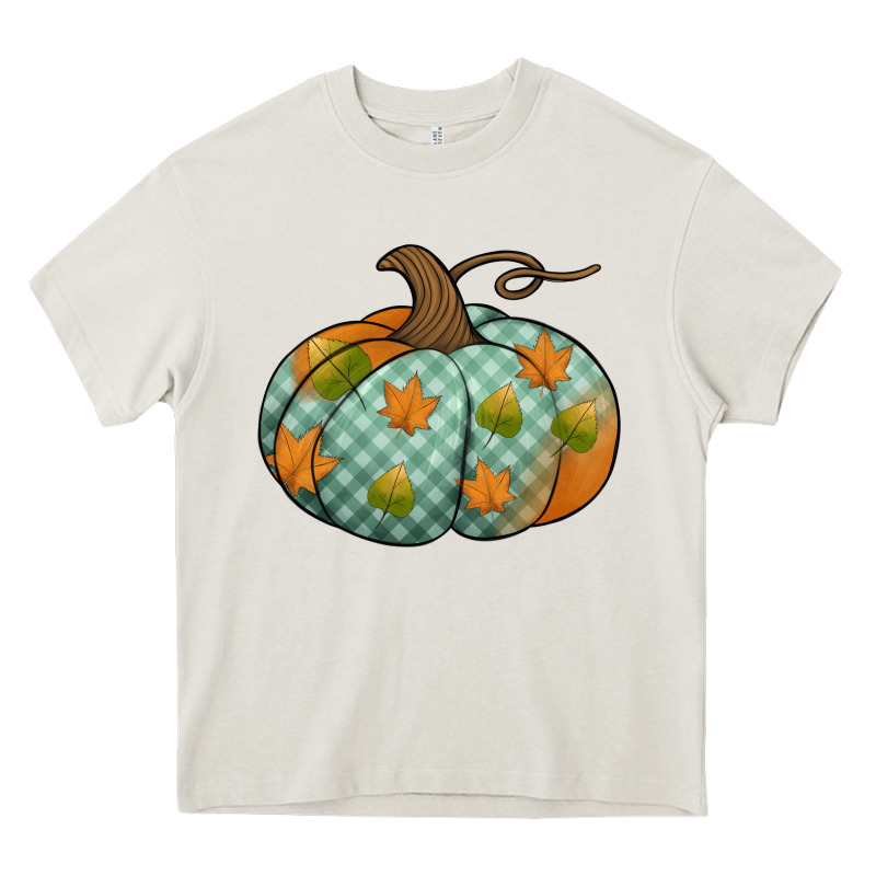 Blue Plaid Autumn Pumpkin Heavy Core Tee by Jasminsmagicworld | Teevron