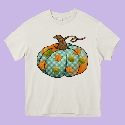 Blue Plaid Autumn Pumpkin Heavy Core Tee Designed By Jasminsmagicworld