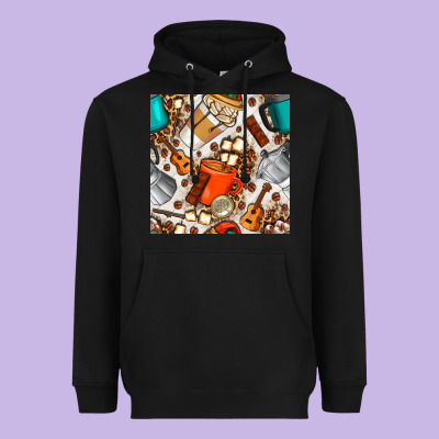 Camping Coffee Cups Marshmallow And Moka Pot With Leopard Seamless Pat Heavyweight Hoodie Designed By Bundleandbundleshop