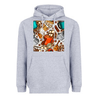 Heather Grey camping coffee cups marshmallow and moka pot with leopard seamless pat Heavyweight Hoodie - BundleAndBundleShop
