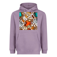 Lavender camping coffee cups marshmallow and moka pot with leopard seamless pat Heavyweight Hoodie - BundleAndBundleShop