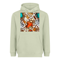 Matcha camping coffee cups marshmallow and moka pot with leopard seamless pat Heavyweight Hoodie - BundleAndBundleShop