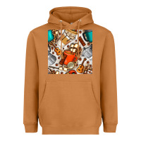 Meerkat camping coffee cups marshmallow and moka pot with leopard seamless pat Heavyweight Hoodie - BundleAndBundleShop