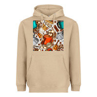 Mushroom camping coffee cups marshmallow and moka pot with leopard seamless pat Heavyweight Hoodie - BundleAndBundleShop