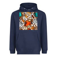 Navy camping coffee cups marshmallow and moka pot with leopard seamless pat Heavyweight Hoodie - BundleAndBundleShop