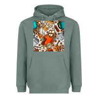 Sage camping coffee cups marshmallow and moka pot with leopard seamless pat Heavyweight Hoodie - BundleAndBundleShop