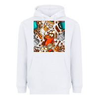 White camping coffee cups marshmallow and moka pot with leopard seamless pat Heavyweight Hoodie - BundleAndBundleShop