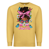 Antique Gold Mom Is A Fighter And Afro Messy Bun Mom Premium Sweatshirt - BundleAndBundleShop
