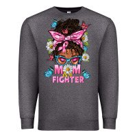 Charcoal Heather Mom Is A Fighter And Afro Messy Bun Mom Premium Sweatshirt - BundleAndBundleShop