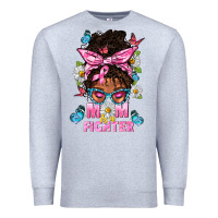 Heather Grey Mom Is A Fighter And Afro Messy Bun Mom Premium Sweatshirt - BundleAndBundleShop
