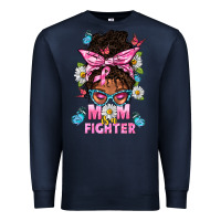 Navy Mom Is A Fighter And Afro Messy Bun Mom Premium Sweatshirt - BundleAndBundleShop