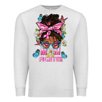 Oatmeal Heather Mom Is A Fighter And Afro Messy Bun Mom Premium Sweatshirt - BundleAndBundleShop