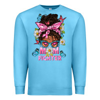 Ocean Blue Mom Is A Fighter And Afro Messy Bun Mom Premium Sweatshirt - BundleAndBundleShop