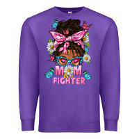 Purple Mom Is A Fighter And Afro Messy Bun Mom Premium Sweatshirt - BundleAndBundleShop