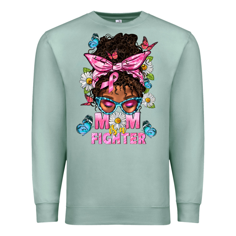 Mom Is A Fighter And Afro Messy Bun Mom Premium Sweatshirt by BundleAndBundleShop | Teevron