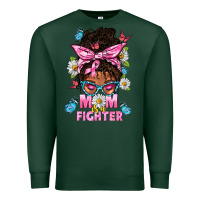 Sports Green Mom Is A Fighter And Afro Messy Bun Mom Premium Sweatshirt - BundleAndBundleShop