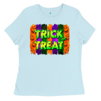 Baby Blue trick or treat brushstroke Ladies Tee - Jasminsmagicworld