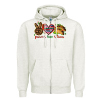 Oatmeal Heather Peace love tacos Mexico Zipper Hoodie - HowdyJamesFarm