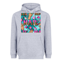 Heather Grey nail art hands and polish with turquoise leopard and glitter seamless  Heavyweight Hoodie - BundleAndBundleShop