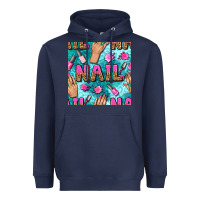Navy nail art hands and polish with turquoise leopard and glitter seamless  Heavyweight Hoodie - BundleAndBundleShop
